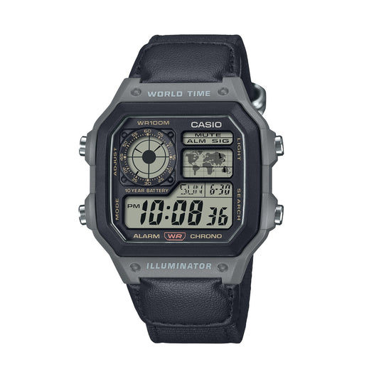 CASIO SPORT Mod. ILLUMINATOR - WORLD TIME ILLUMINATOR 5 ALARMS - FUTURE CLASSIC COLLECTION - BLACK AE-1200WHUB-8AVEF