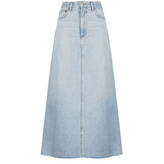 Light blue AGOLDE PRE Skirts Clear Blue maxi denim skirt with frayed edge and classic pockets