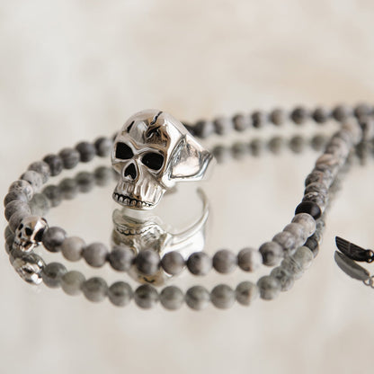 AN JEWELS JEWELRY Mod. AA.R255S-11 featuring skull ring and beaded bracelet