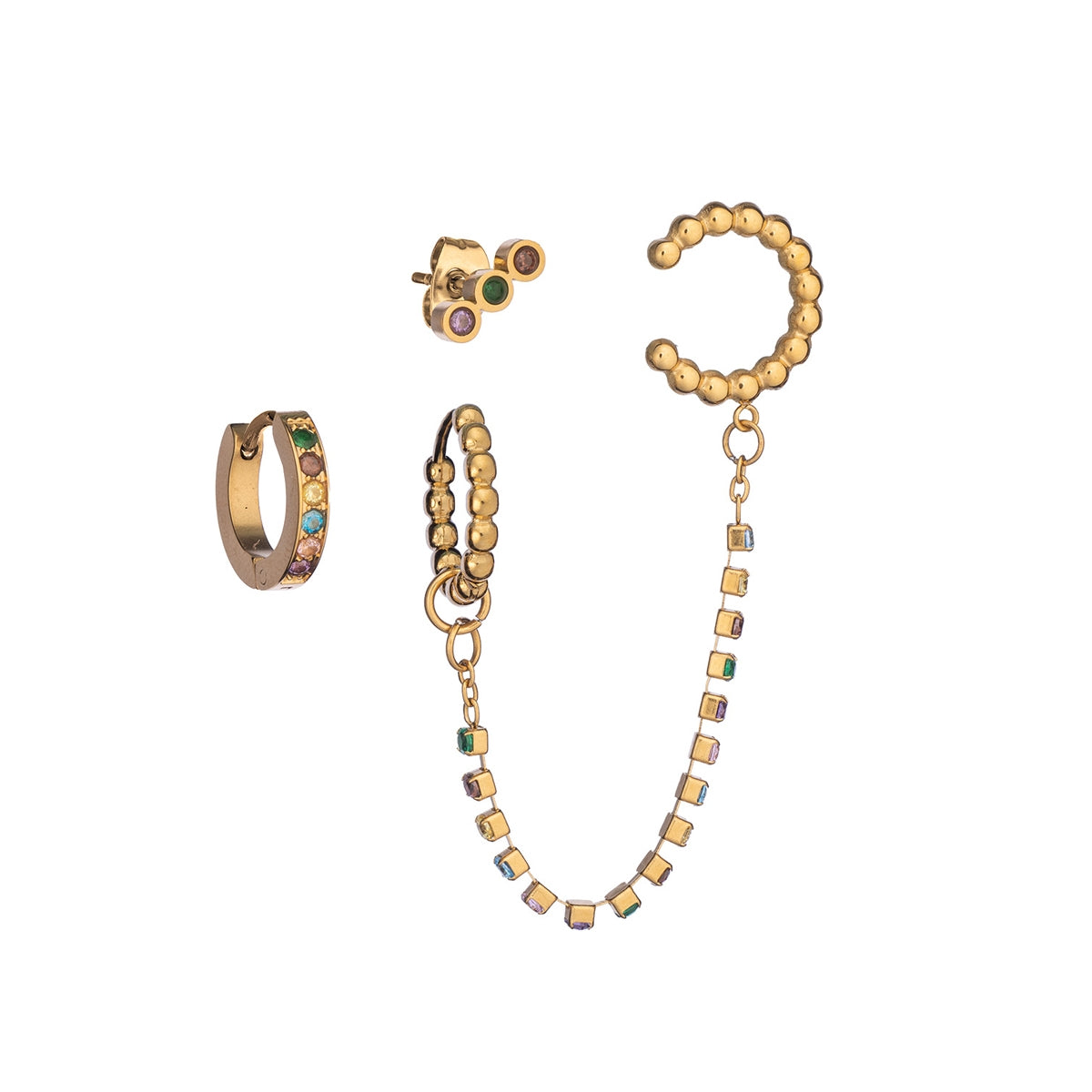 AN JEWELS JEWELRY Mod. AB.EP025 gold earrings set with colorful stones and chain detail