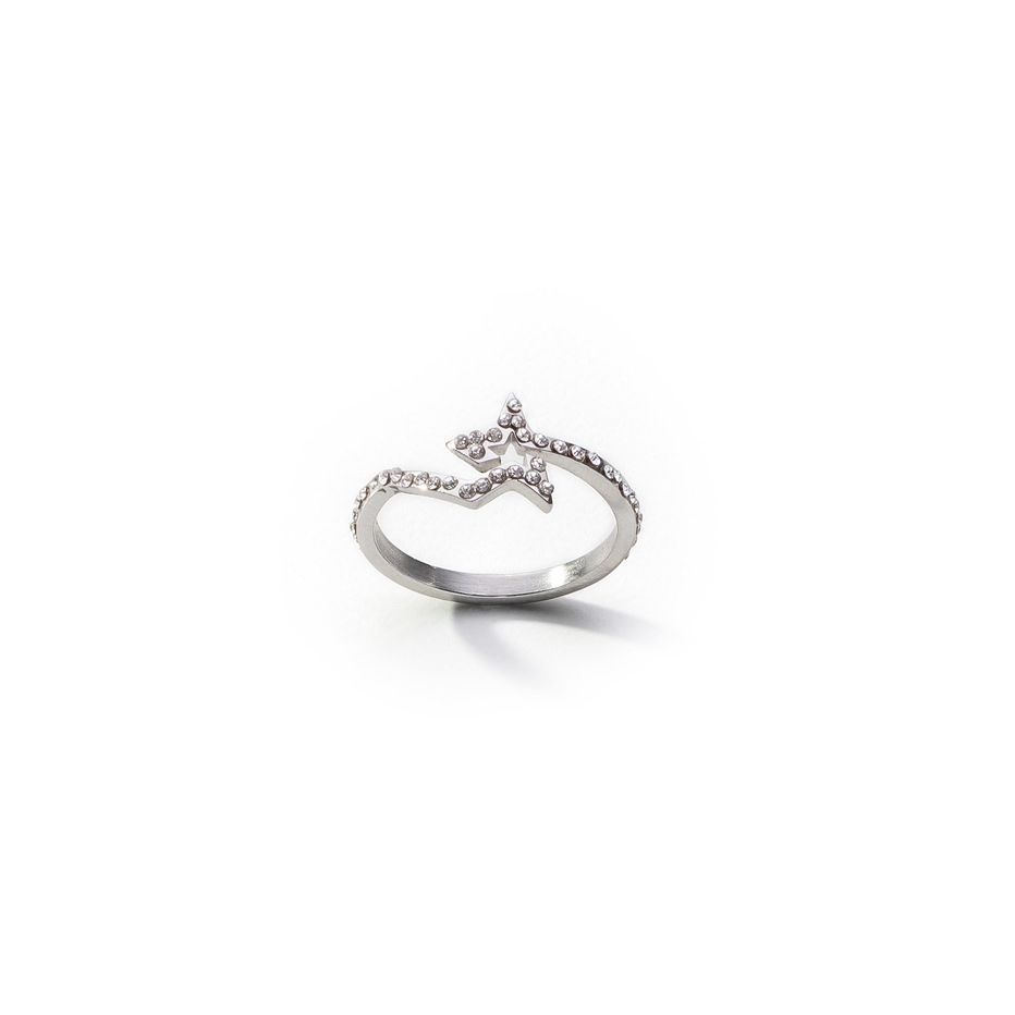 AN JEWELS JEWELRY Mod. ADC.R01SC-9 silver star ring with diamond accents on white background.