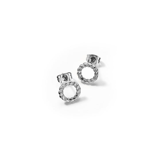 AN JEWELS JEWELRY Mod. AL.EMW02S silver stud earrings with unique textured design, perfect for elegant fashion statements.