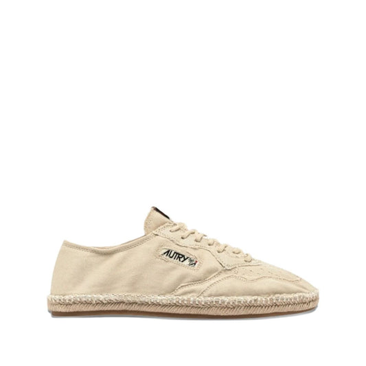 AUTRY Sneakers Ivory with beige jute sole and canvas upper, featuring lace-up fastening and logo patch.