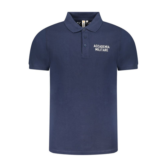 Accademia Militare Blue Cotton Polo Shirt with short sleeves, 3 buttons, contrast logo, in blue color.