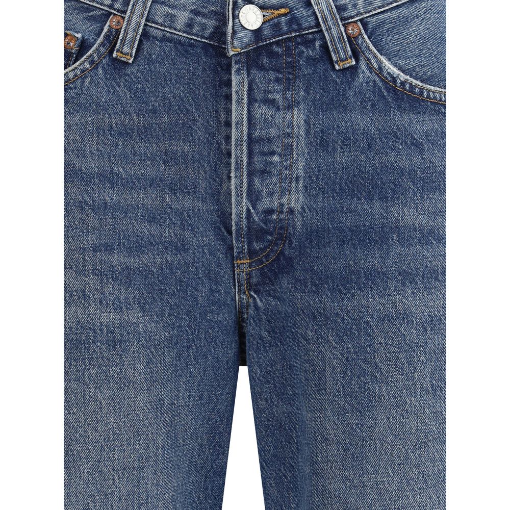 Agolde Blue Cotton Straight-Leg Jeans with V-front and five-pocket style for versatile wear, featuring belt loops and regular fit.