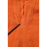Close-up of repaired rip on Alberta Ferretti Orange Lace Bustier Layered Maxi Dress