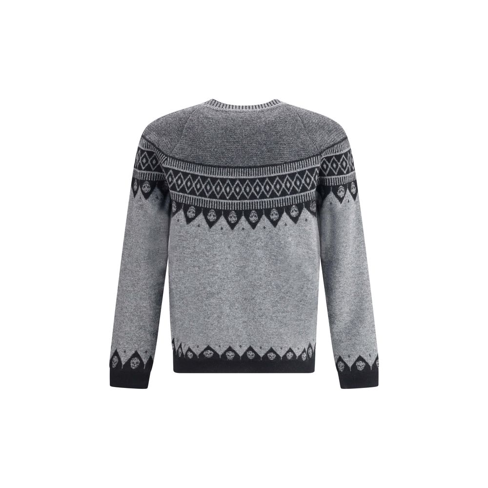 Alexander McQueen Gray Wool Sweatshirt with skull jacquard pattern, ribbed crew neck, and cuffs, perfect for contemporary style.