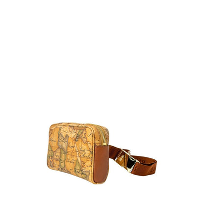 Alviero Martini Prima Classe Beige Leather Belt Bag with map design, stylish waist accessory for versatile use.