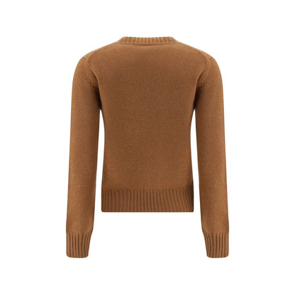 Back view of Ami Paris Brown Cashmere Sweatshirt with ribbed hem and cuffs, featuring the iconic Ami De Coeur design.