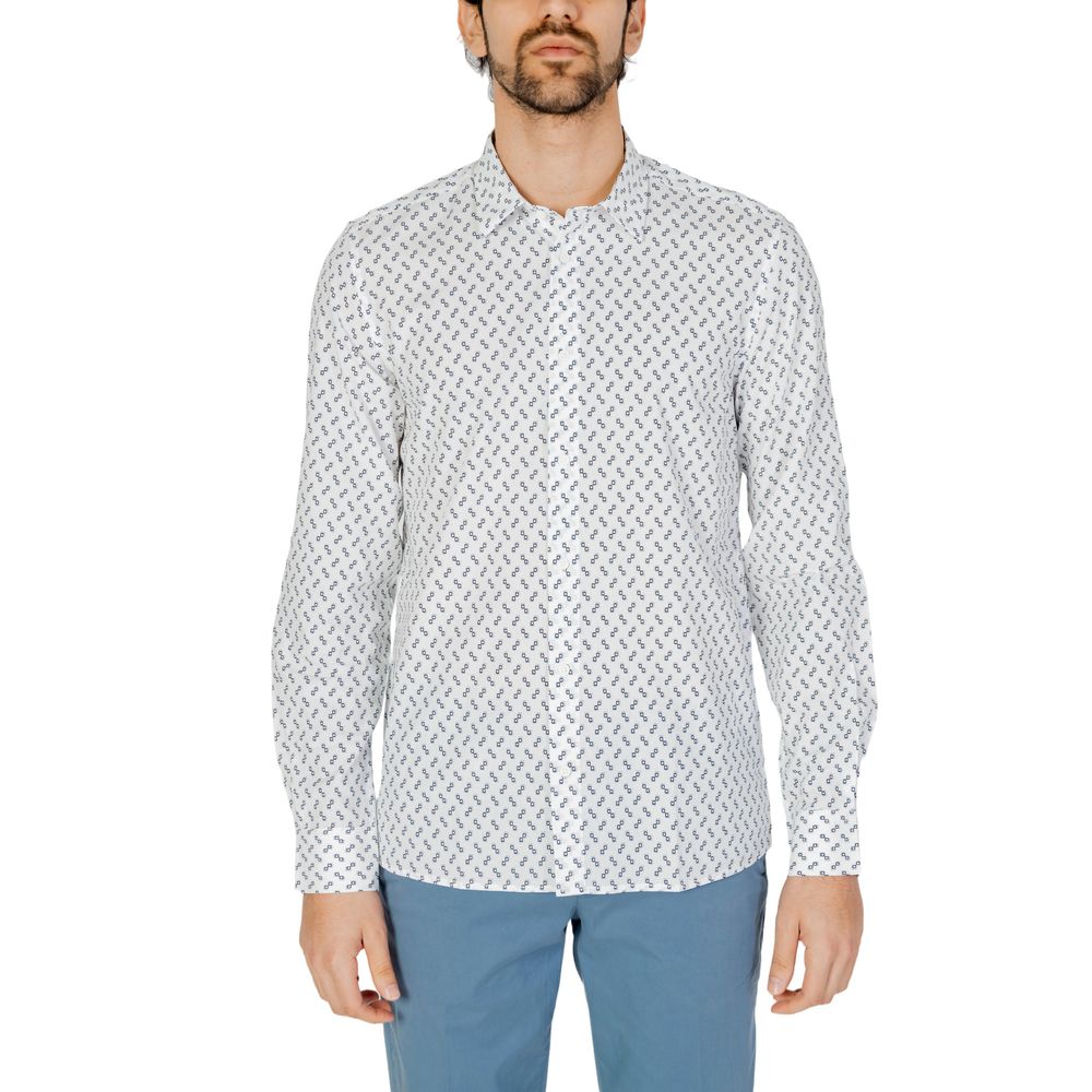 Antony Morato White Viscose Shirt with geometric print, long sleeves, and classic collar.