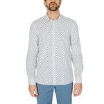 Antony Morato White Viscose Shirt with geometric print, long sleeves, and classic collar.