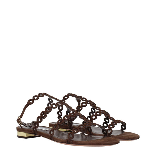 Aquazzura Brown Leather Flat Sandals AQ-15269114937609-EU38/US8