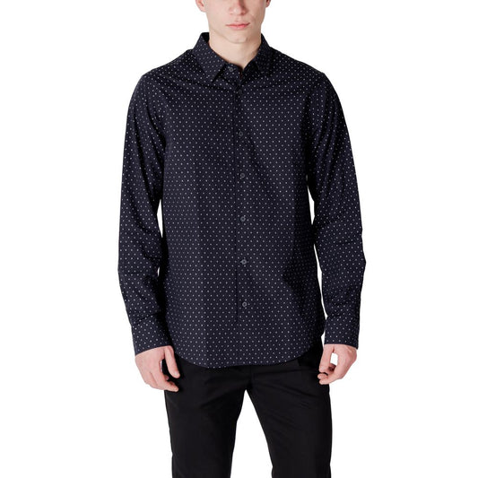 Model wearing Armani Exchange Blue Cotton Pattern Shirt for men