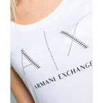Back view of Armani Exchange White Cotton T-Shirt for women, showcasing short sleeves and 100% cotton composition.