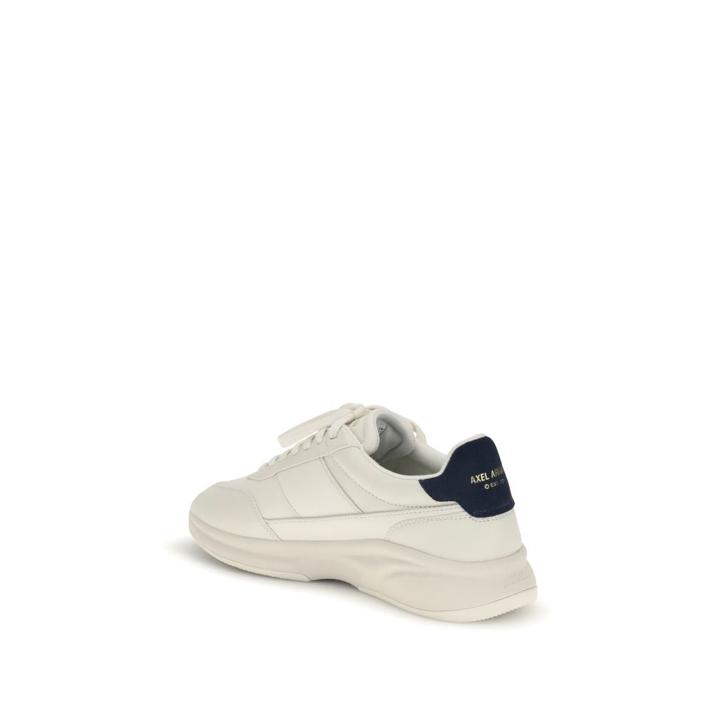 Axel Arigato White Leather Athletic Sneakers with gold logo, rear view of Genesis Neo Runner sneaker