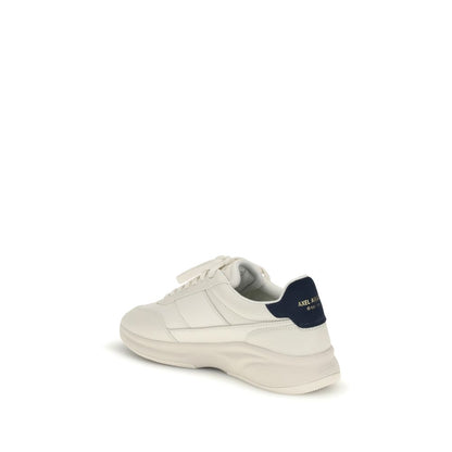 Axel Arigato White Leather Athletic Sneakers with gold logo, rear view of Genesis Neo Runner sneaker