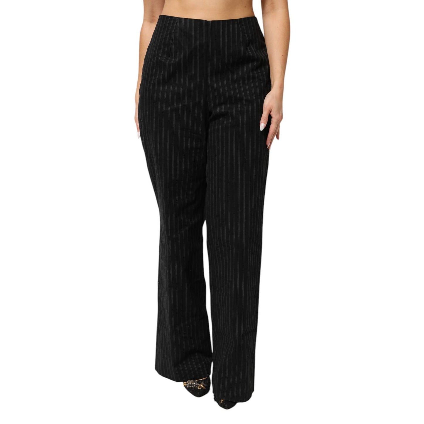 BENCIVENGA Black Wool Blend Pinstripe Straight Leg Pants