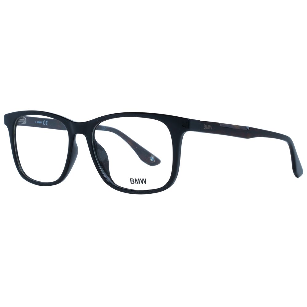 BMW Black Men Optical Frames, black full-rim square frame, plastic material, 53-16-145 size, branded case included.