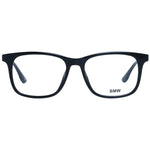 BMW Black Men Optical Frames with full-rim square black plastic frame and demo lenses, size 53-16-145, includes branded case.