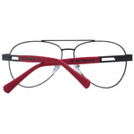 BMW Motorsport Black Men Glasses Frame in black metal with red temples, full-rim aviator style, includes branded case, ideal for men.