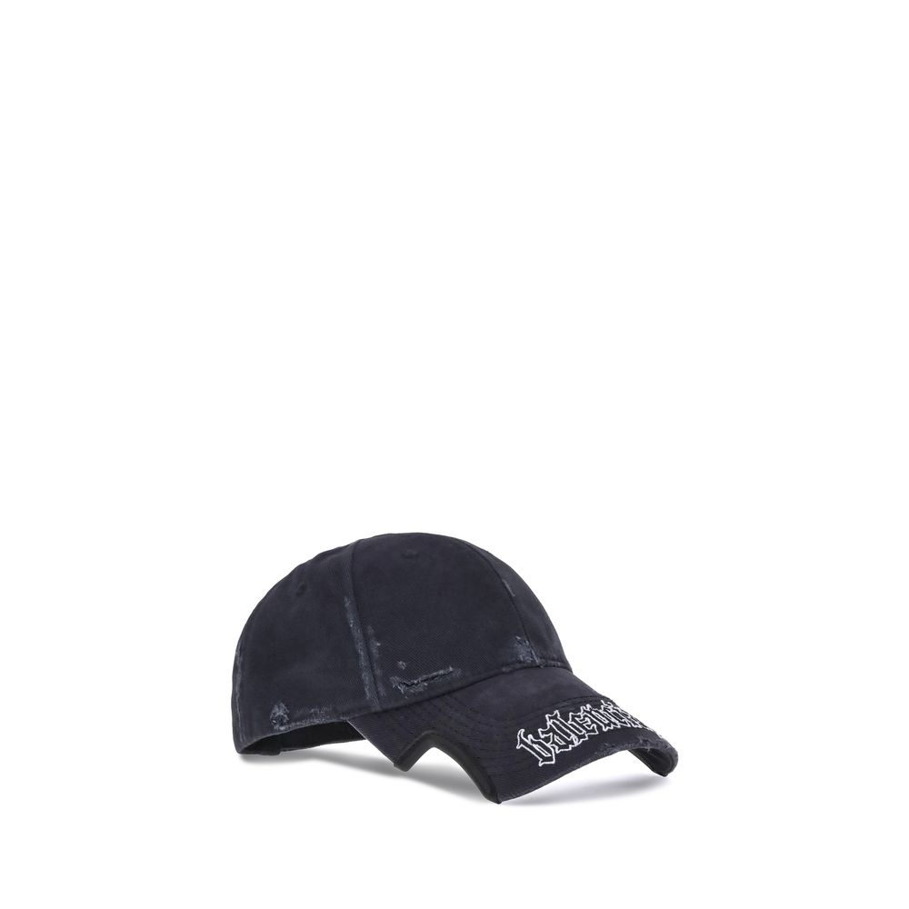 Balenciaga Black Cotton Cap (Baseball Hat) with Blackletter Script and adjustable closure, AW25, 100% cotton.
