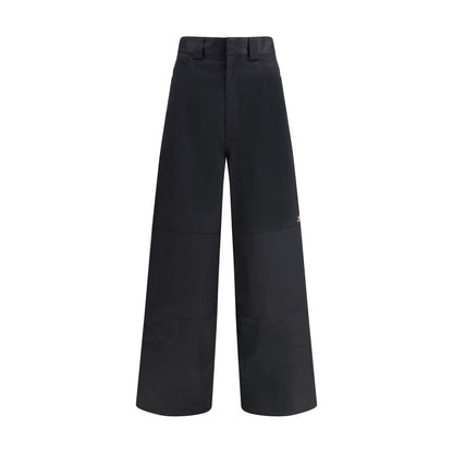 Balenciaga Black Cotton Casual Pants with utility workwear style, featuring front slit pockets, welt pockets, and riveted pocket on thigh.