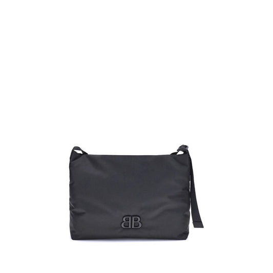Balenciaga Black Fabric Shoulder Bag with BB logo; contemporary, versatile design; flat strap; ideal for daily essentials.