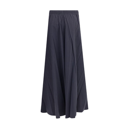 Balenciaga Blue Polyester Long Skirt with elastic waistband and flared design, featuring side welt pockets for casual-chic looks.