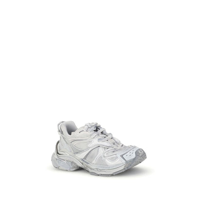 Balenciaga Silver Rubber Athletic Sneakers with worn-in effect and embossed logos