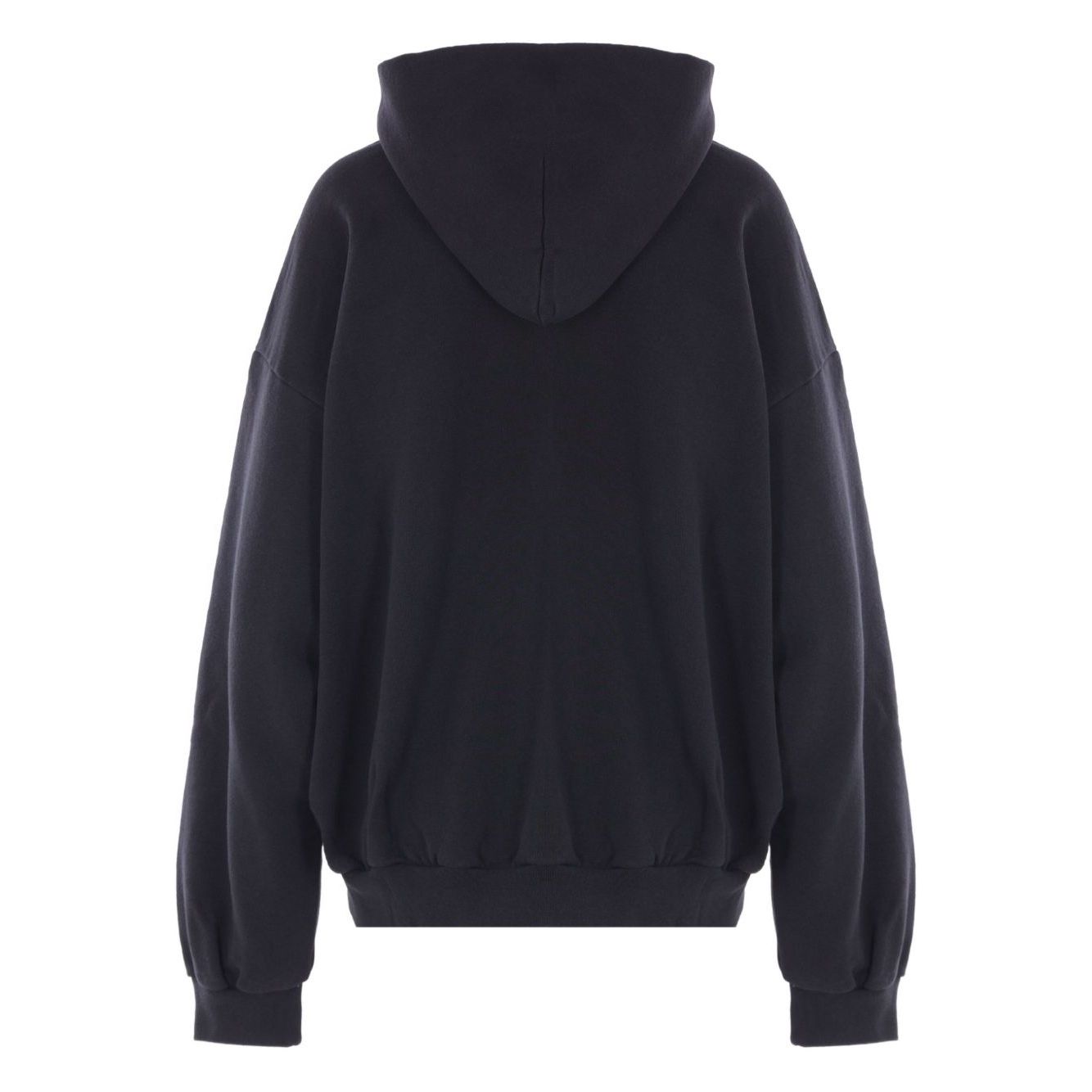 Back view of black Balenciaga Sweaters Black with long sleeves and ribbed trims, featuring a hood design.