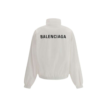 Balenciaga White Polyester Shell Jacket with logo embroidery on back, featuring high collar, elastic cuffs, and hem for AW25 season.