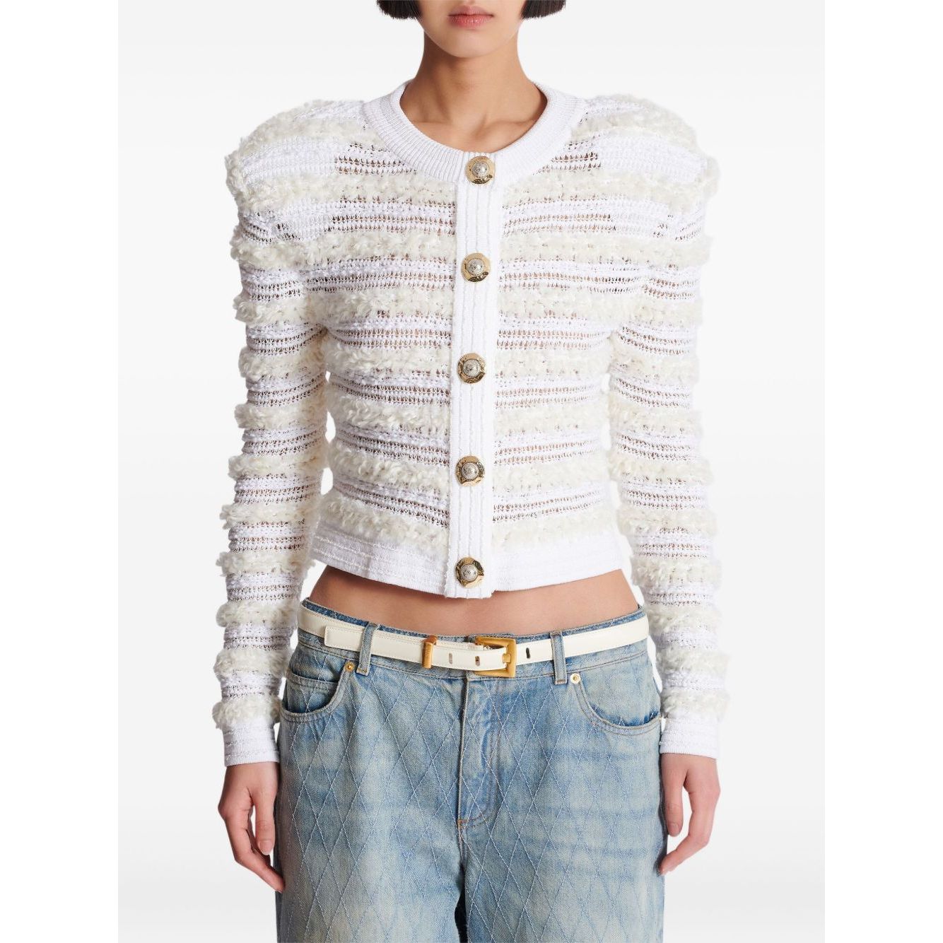 Balmain Long-sleeved tweed-effect knit cardigan
