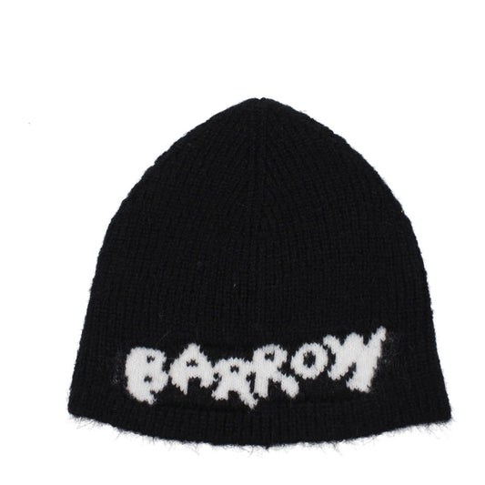 Barrow Black Marabou Beanie with front logo in black acrylic, showcasing casual style and mixed fabric design.