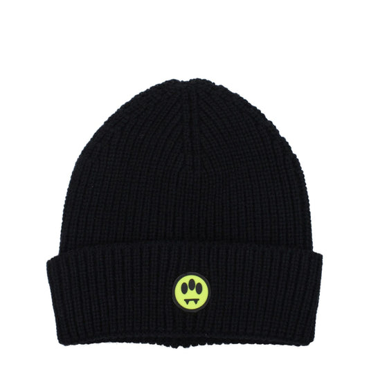 Barrow Black Wool Beanie with front logo, sporty glam style, made of 50% wool and 50% acrylic, product code F79052.