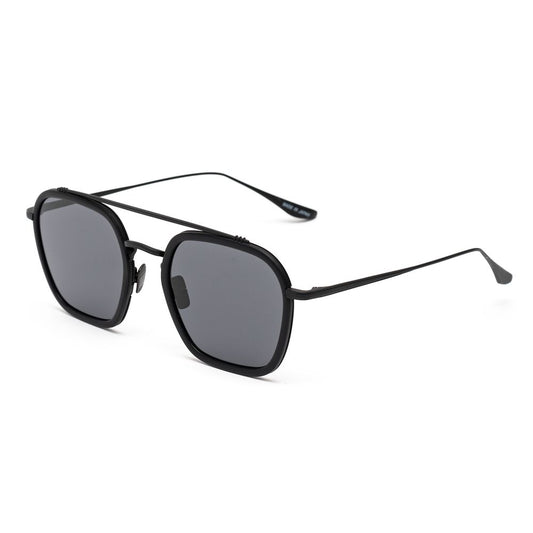 Belstaff Black Stainless Steel Sunglasses with black frame and Zeiss lenses, handmade in Japan, UV protection, 54/23/143 mm size.