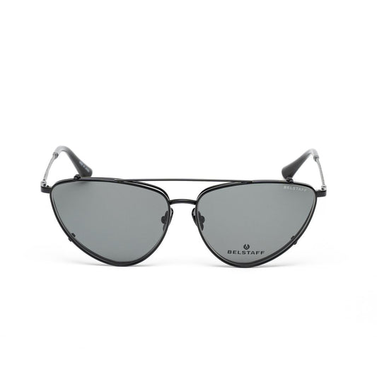 Belstaff Black Titanium Frames with grey lenses, handmade in Japan from high-grade materials, featuring Carl Zeiss lenses and 100% UV protection.