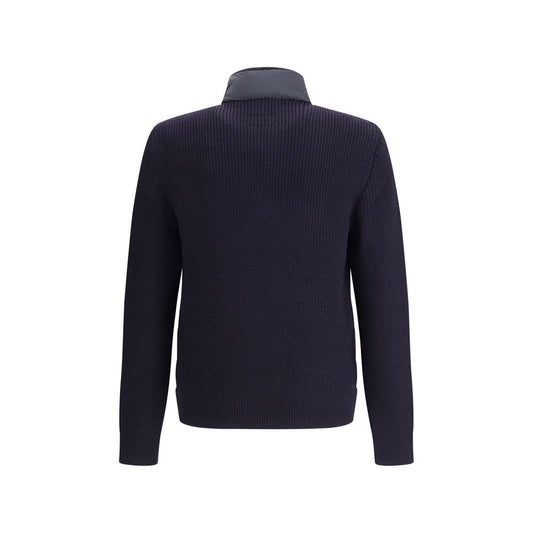 Back view of Belstaff Circuiteer padded Jacket showing knit sleeves and back panel with a water-repellent nylon collar.