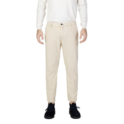 Man wearing Borghese Beige Nylon Casual Pants showcasing elegance and comfort in regular fit, crafted with 80% nylon and 20% spandex.