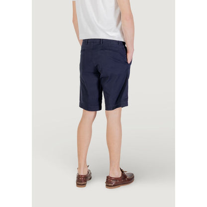 Back view of Borghese Blue Cotton Bermuda Shorts on model, showcasing elegant and comfortable summer wear