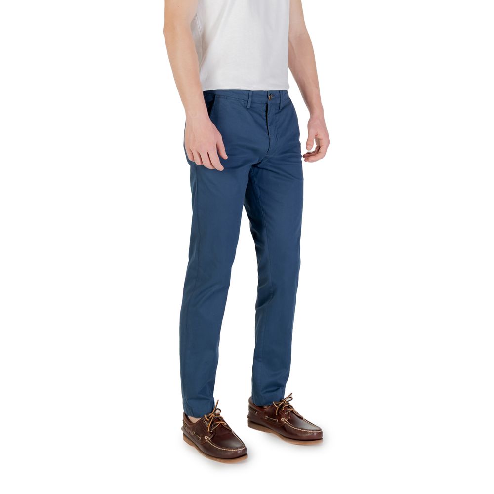 Model wearing Borghese Blue Cotton Skinny Pants, slim-fit men's trousers with high-quality cotton for comfort and modern style