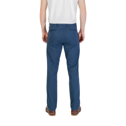 Rear view of Borghese Blue Cotton Skinny Pants, men's slim-fit trousers with 97% cotton, perfect for everyday wear and comfort.