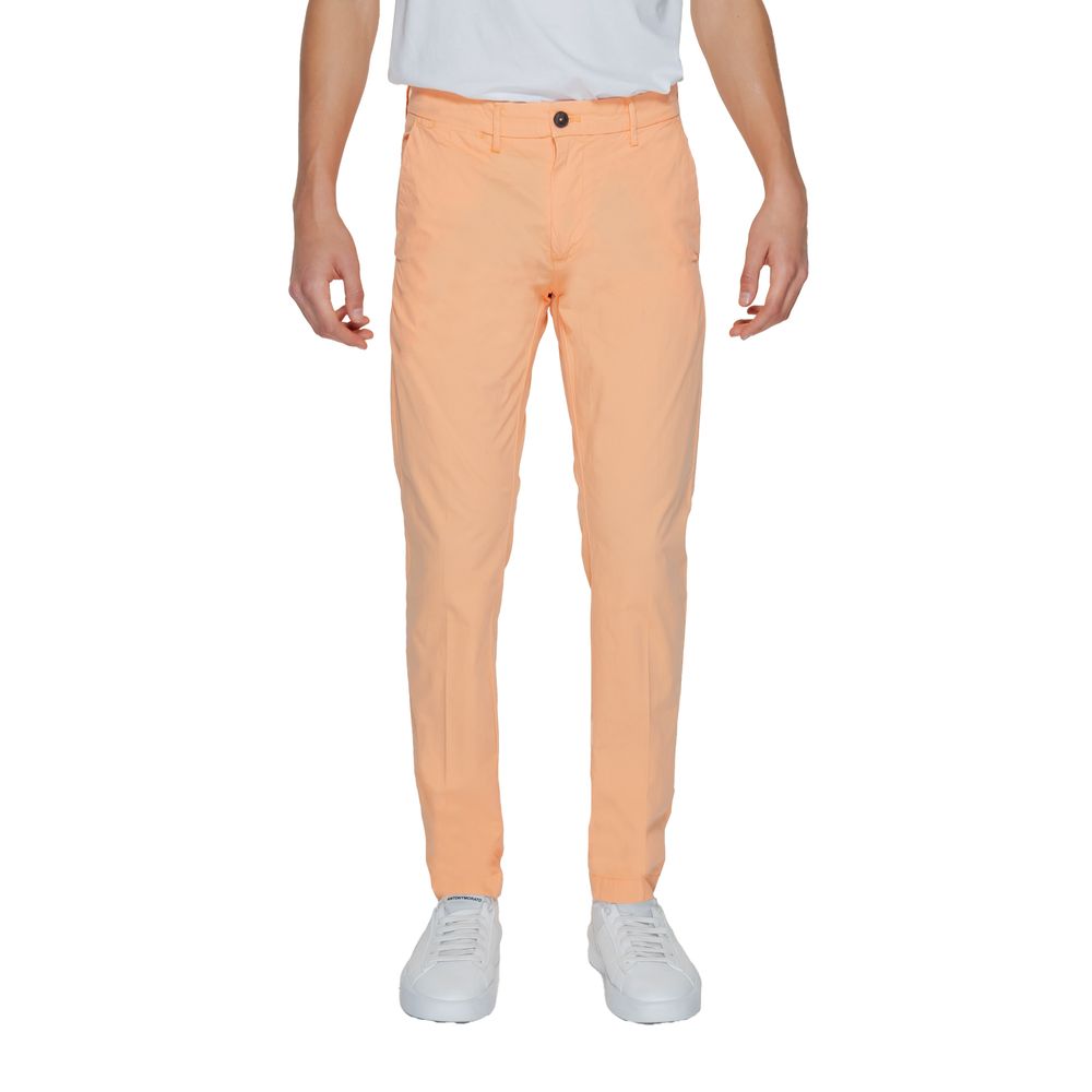 Borghese Orange Cotton Chino Pants showcasing comfort fit with side and welt back pockets, ideal for a casual polished look.
