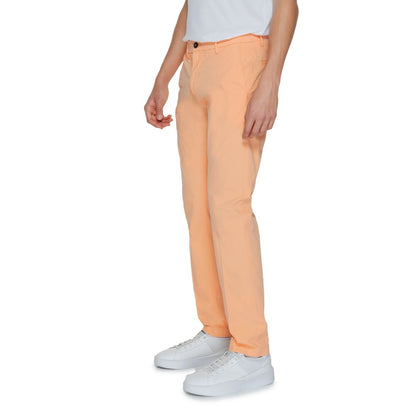 Borghese Orange Cotton Chino Pants with regular fit, button and zip closure, and side pockets, perfect for casual spring-summer style.