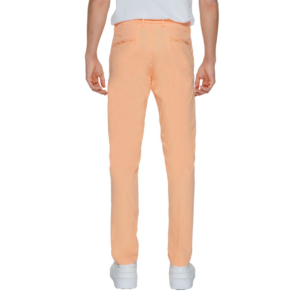 Back view of Borghese Orange Cotton Chino Pants with modern cut and classic design, featuring side and welt back pockets