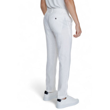 Back view of Borghese White Linen Casual Pants showcasing regular fit and comfort design.