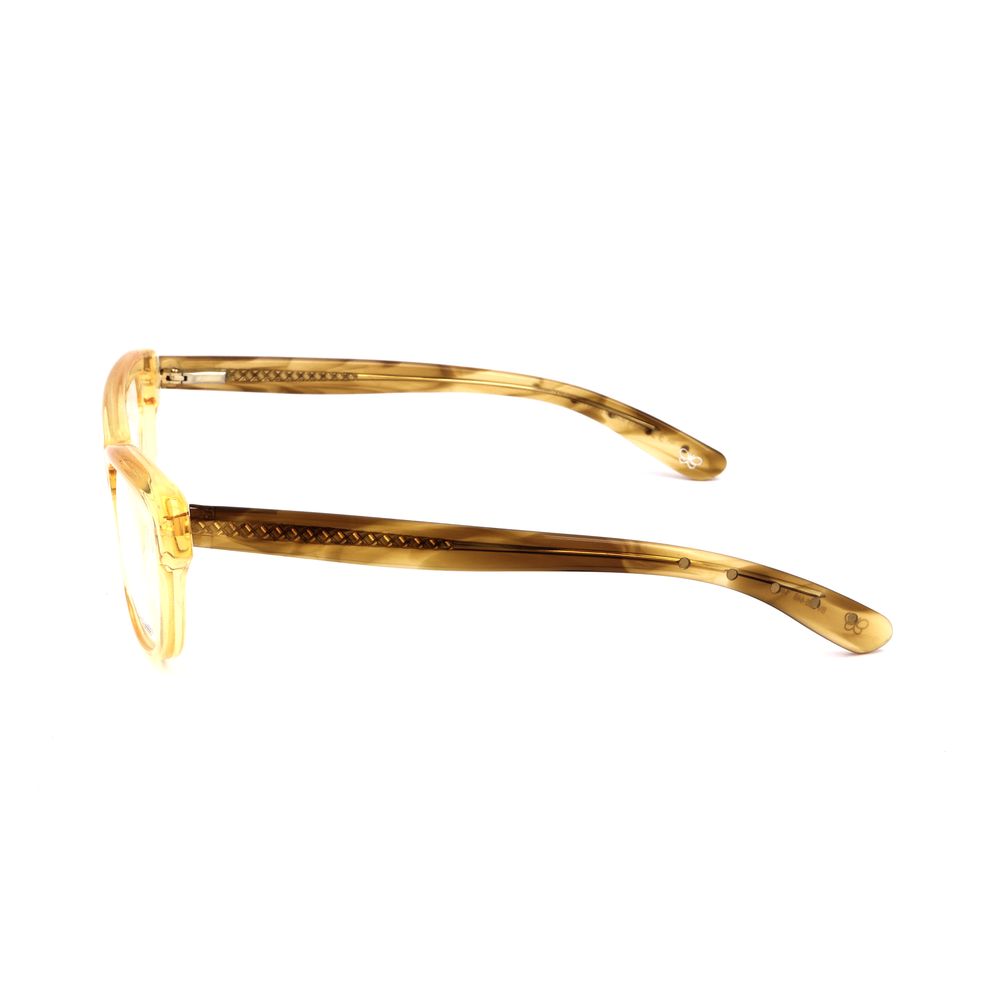 Bottega Veneta Orange Acetate Frames, side view of honey Havana glasses, 52/15/140 mm dimensions for women.