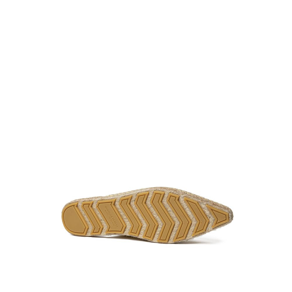 Sole view of Bottega Veneta Yellow Leather Espadrille showing rubber details and woven rope pattern.