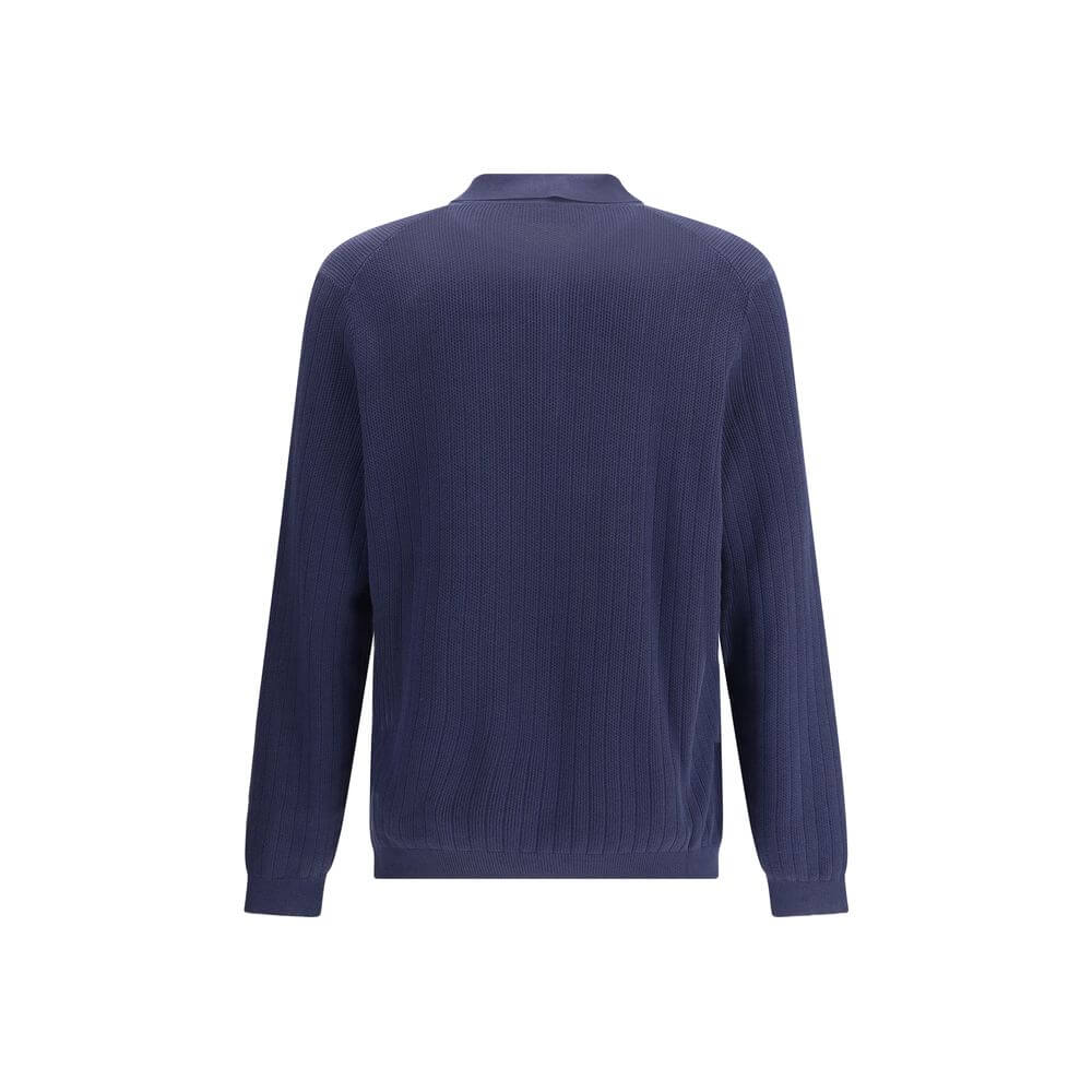Brunello Cucinelli Blue Cotton Sweatshirt with ribbed design, three-button closure, and classic collar for timeless elegance, AW25 collection.