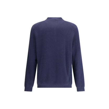 Brunello Cucinelli Blue Cotton Sweatshirt with ribbed design, three-button closure, and classic collar for timeless elegance, AW25 collection.