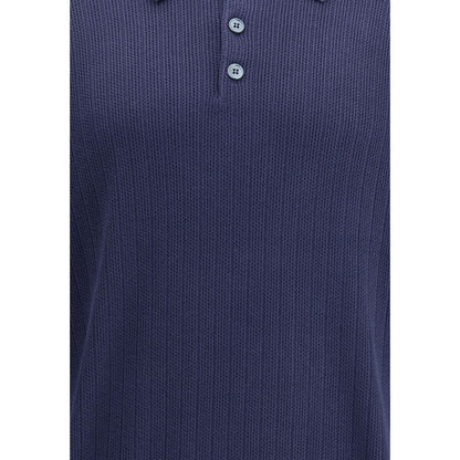 Brunello Cucinelli Blue Cotton Sweatshirt with ribbed design and three-button closure, showcasing classic style and elegant texture.